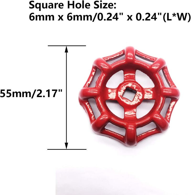 NGe 2PCS Replacement Gate Valve Hand Wheel-Handles Red, Square Hole, Suitable for 1" & 1.2" Inches - Image 2