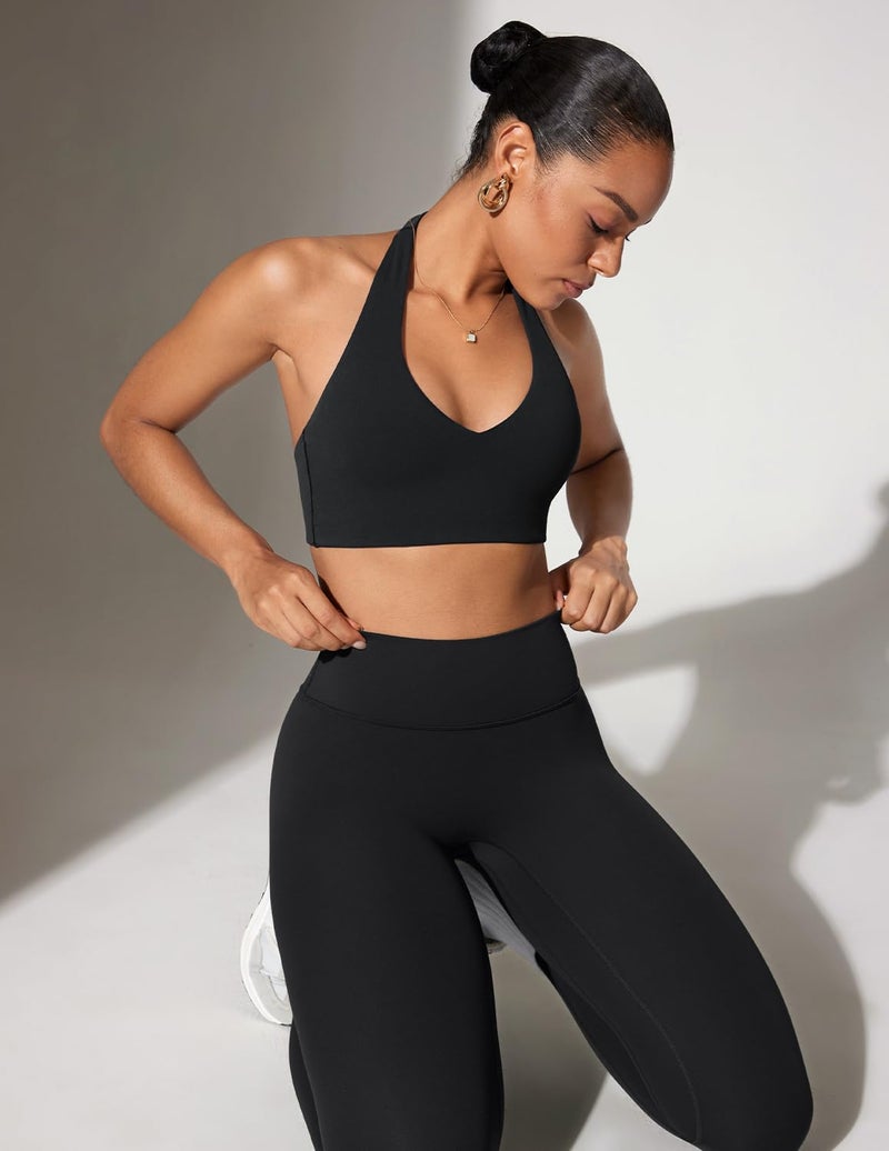 INGIA Womens Halter Longline Sports Bra Padded Low Back Yoga Bra Workout Crop Top with Built in Bra Black Small - Image 5