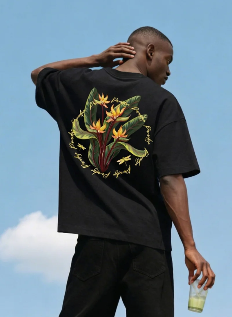 دينيس لينغو Black 100% Cotton Printed Regular Fit T-Shirt For Men