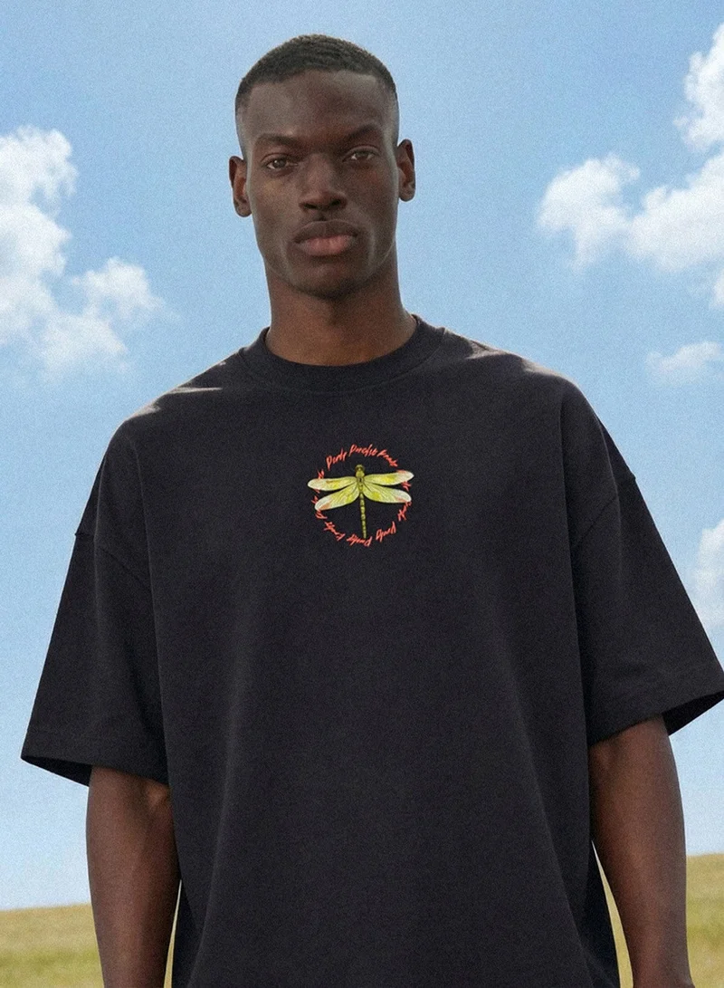 Dennis Lingo Black 100% Cotton Printed Regular Fit T-Shirt For Men