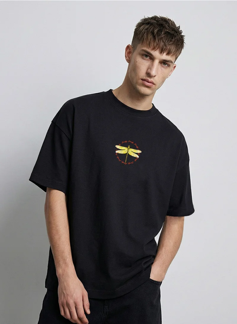Dennis Lingo Black 100% Cotton Printed Regular Fit T-Shirt For Men