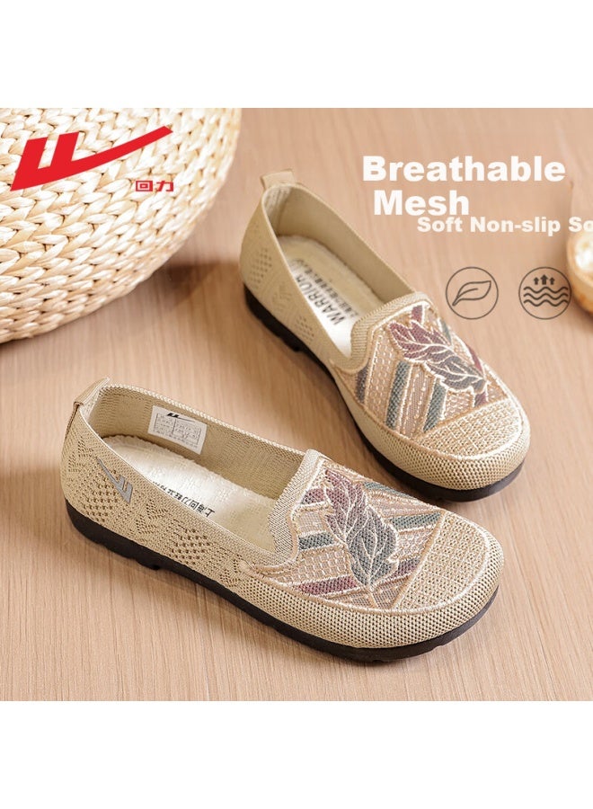 Warrior Official Summer Women'S Breathable Casual Soft-Soled Old Beijing Cloth Shoes For Elderly Women Beige Size 39 - Image 1