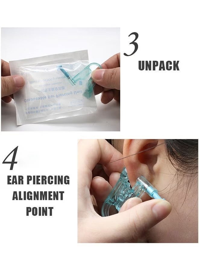 SUFADA 6 Pcs Ear Piercing Gun Kits Diamond Stud Earrings, Disposable No Pain Safety Ear Piercing Gun (Blue) - Image 3