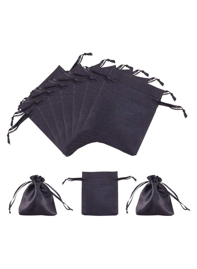 50pcs Luxury Black Satin Favor Bag 9 x 7cm Drawstring Bags, Wedding Favor Bags Bachelorette Party Favors Candy Jewelry Bags, BH Pandahall, Satin Fabric - Image 1