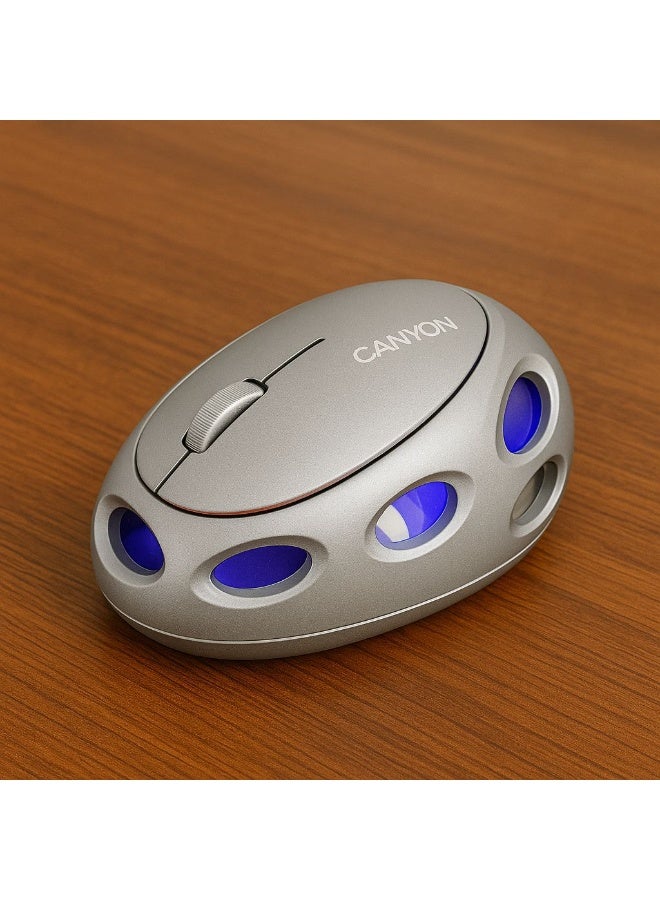 CANYON Premium Wireless Bluetooth Mouse, Bluetooth 5.1 + 2.4GHz USB Wireless Receiver, Type-C Rechargeable Silent Bluetooth Wireless Mouse for PC, Laptop, Tablet, Mobile Phone, 3 Presets Adjustable DPI (Silver) - Image 1