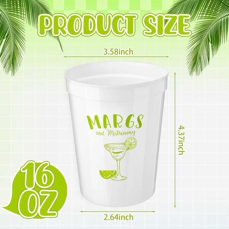 Skyley 12 Pcs Margs and Matrimony Bachelorette Party Plastic Cup 16oz Margarita Bridesmaid Cup Cocktail Wine Themed Reusable Bachelorette Bridal Shower Wedding Cinco De Mayo Decoration Supplies - Image 2