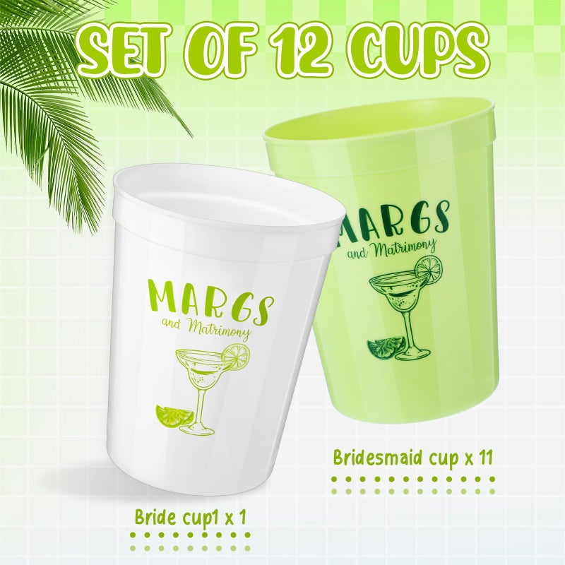 Skyley 12 Pcs Margs and Matrimony Bachelorette Party Plastic Cup 16oz Margarita Bridesmaid Cup Cocktail Wine Themed Reusable Bachelorette Bridal Shower Wedding Cinco De Mayo Decoration Supplies - Image 3
