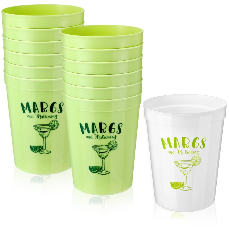 Skyley 12 Pcs Margs and Matrimony Bachelorette Party Plastic Cup 16oz Margarita Bridesmaid Cup Cocktail Wine Themed Reusable Bachelorette Bridal Shower Wedding Cinco De Mayo Decoration Supplies - Image 1