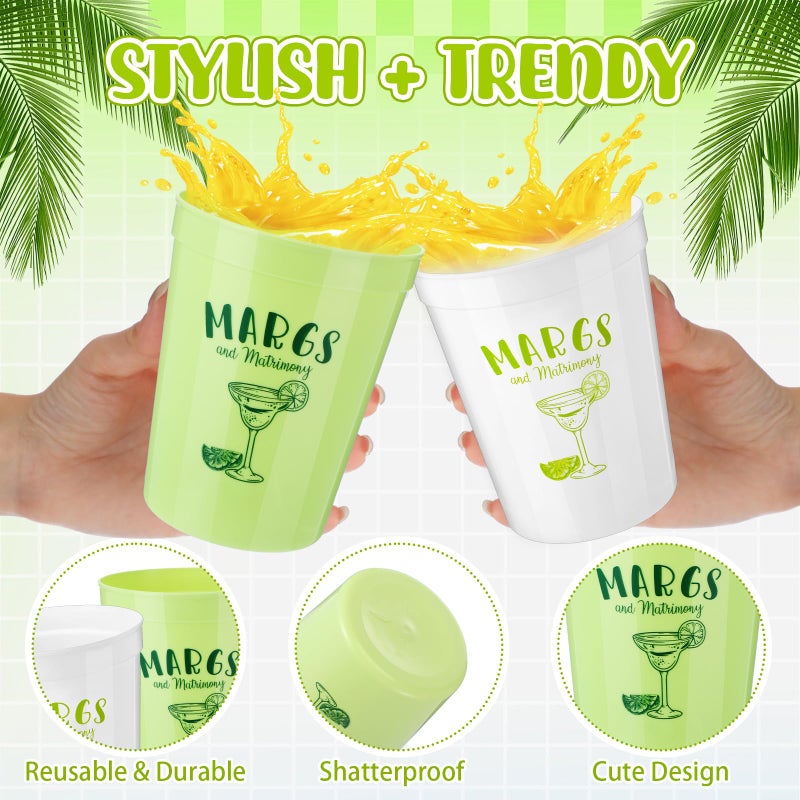 Skyley 12 Pcs Margs and Matrimony Bachelorette Party Plastic Cup 16oz Margarita Bridesmaid Cup Cocktail Wine Themed Reusable Bachelorette Bridal Shower Wedding Cinco De Mayo Decoration Supplies - Image 4