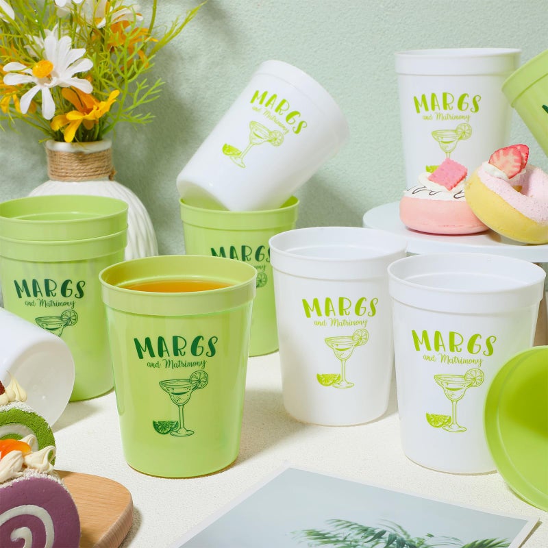 Skyley 12 Pcs Margs and Matrimony Bachelorette Party Plastic Cup 16oz Margarita Bridesmaid Cup Cocktail Wine Themed Reusable Bachelorette Bridal Shower Wedding Cinco De Mayo Decoration Supplies - Image 5