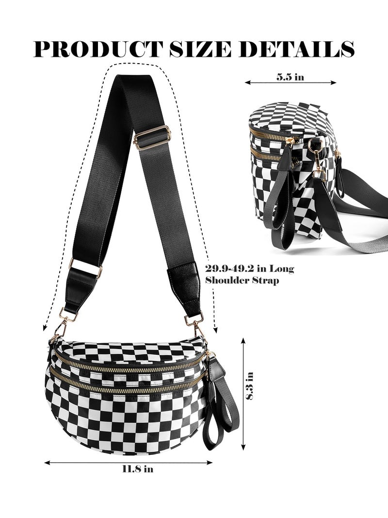 MEISEY Black and White Checkered Crossbody Bum Bag for Women,Spacious Checkered Purse Fanny Packs Belt Bag Sling Bag with Shoulder Strap (Black and White Checkered) - Image 3
