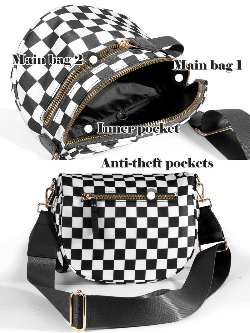 MEISEY Black and White Checkered Crossbody Bum Bag for Women,Spacious Checkered Purse Fanny Packs Belt Bag Sling Bag with Shoulder Strap (Black and White Checkered) - Image 4