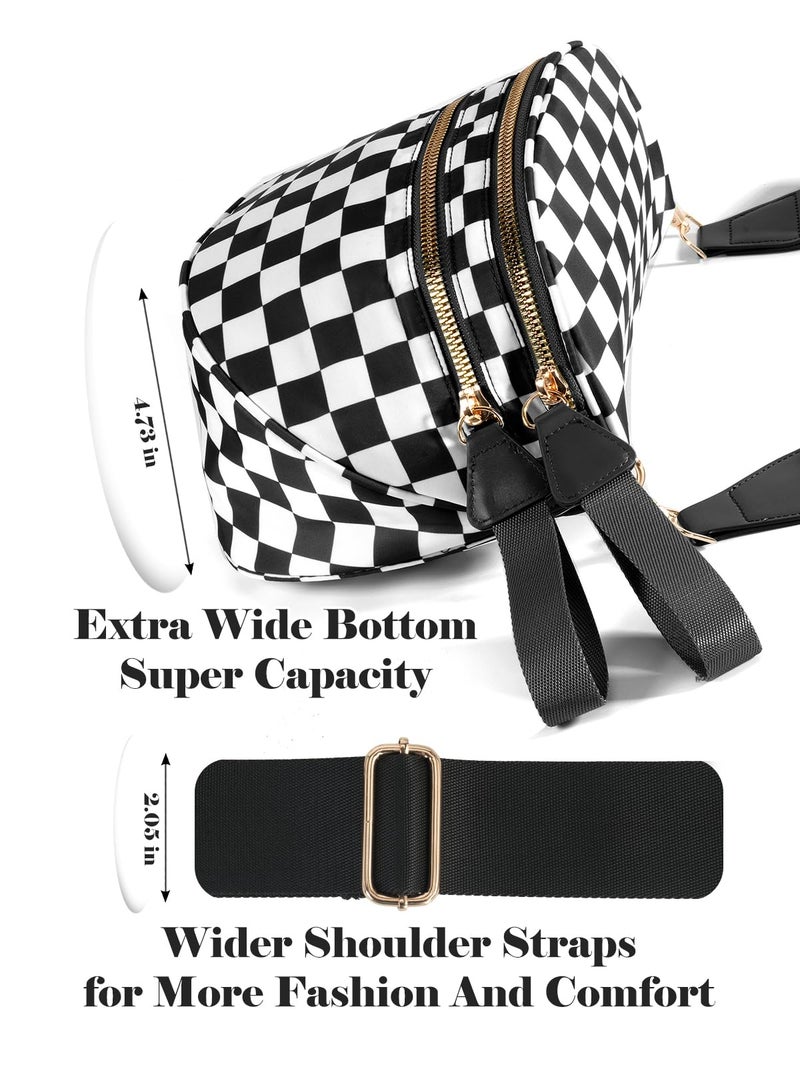 MEISEY Black and White Checkered Crossbody Bum Bag for Women,Spacious Checkered Purse Fanny Packs Belt Bag Sling Bag with Shoulder Strap (Black and White Checkered) - Image 5