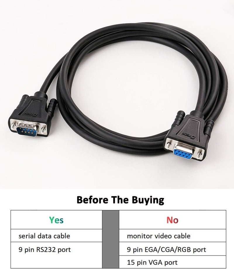 D-tech DB9 RS232 Serial Cable Male to Female Extension Simple Null Modem Cord Cross TX RX Line 2 Pin Crossed for Computer Data Communication-Black (5M) - Image 3
