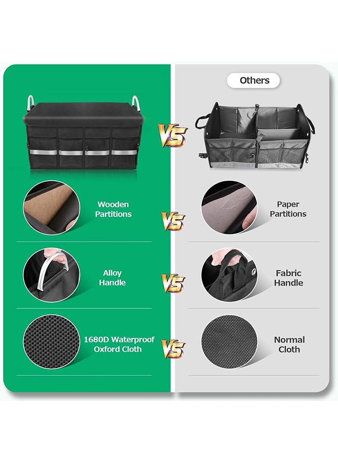 Hihonor - Car Trunk Organizer,Foldable Multi-compartment Storage,Non-slip Bottom,Adjustable Fixing Strap,Foldable Lid,Suitable for Organizing Tools/Snacks/Files - Image 1