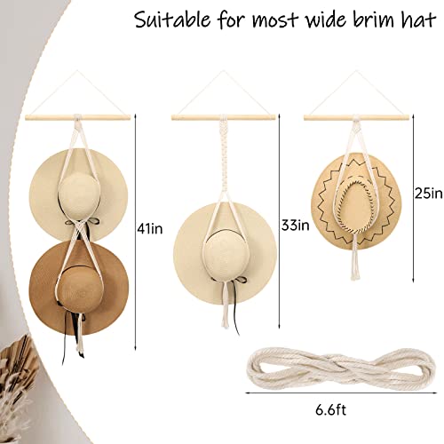 ZYP Macrame Hat Hanger Boho Hat Rack for Wall Hat Holder Display Organizer Bobo Hanging Hat Organizer Storage for Wide Brim Hats - Image 3