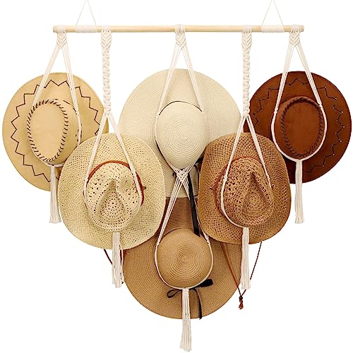 ZYP Macrame Hat Hanger Boho Hat Rack for Wall Hat Holder Display Organizer Bobo Hanging Hat Organizer Storage for Wide Brim Hats - Image 1