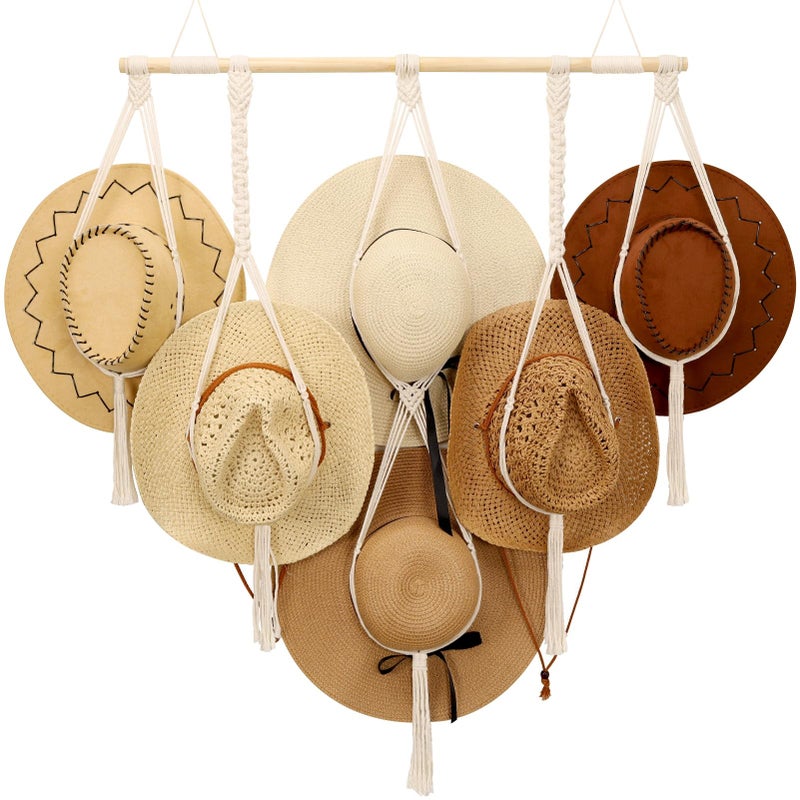 ZYP Macrame Hat Hanger Boho Hat Rack for Wall Hat Holder Display Organizer Bobo Hanging Hat Organizer Storage for Wide Brim Hats - Image 2