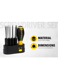 Stanley STANLEY STHT62511 9-Way Screwdriver Set with Storage Case for Home, DIY, Professional & Industrial Use Ideal for Carpentry, Construction, Mechanical, Electrical & Plumbing Tasks, YELLOW & BLACK  - Image 5