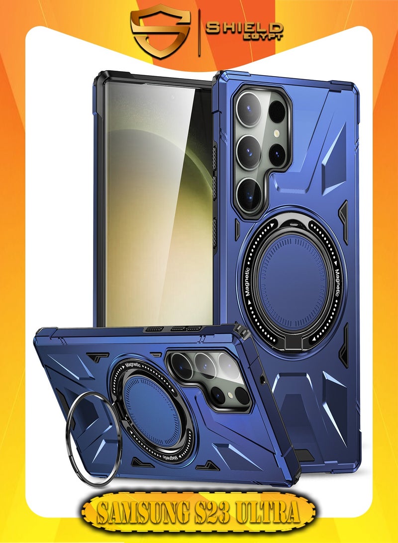 SHIELD EGYPT SHIELD EGYPT For Samsung Galaxy S23 Ultra Case Mag-Safe Magnetic Shockproof Phone Case with Ring Holder (Blue)
