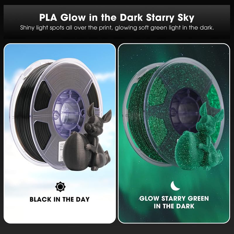3idea e-Sun eStars PLA Luminous 3D Printer Filament, 1.75mm 1KG Spool Upgrade Strong Glow in The Dark Shiny PLA for 3D Printers, Luminous Shiny Galaxy Black - Image 2