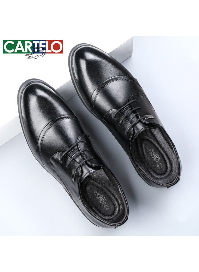 كارتيلو Cartelo أحذية رسمية للرجال بأسلوب بريطاني من جلد البقر، أحذية زفاف للرجال، أحذية ذات أربطة للرجال 2513 أسود نسخة مرفوعة الارتفاع 42 - Image 2