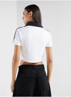 adidas Originals Adicolor Football Jacquard V-Neck Crop Polo Shirt  - Image 2