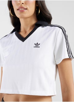 adidas Originals Adicolor Football Jacquard V-Neck Crop Polo Shirt  - Image 3