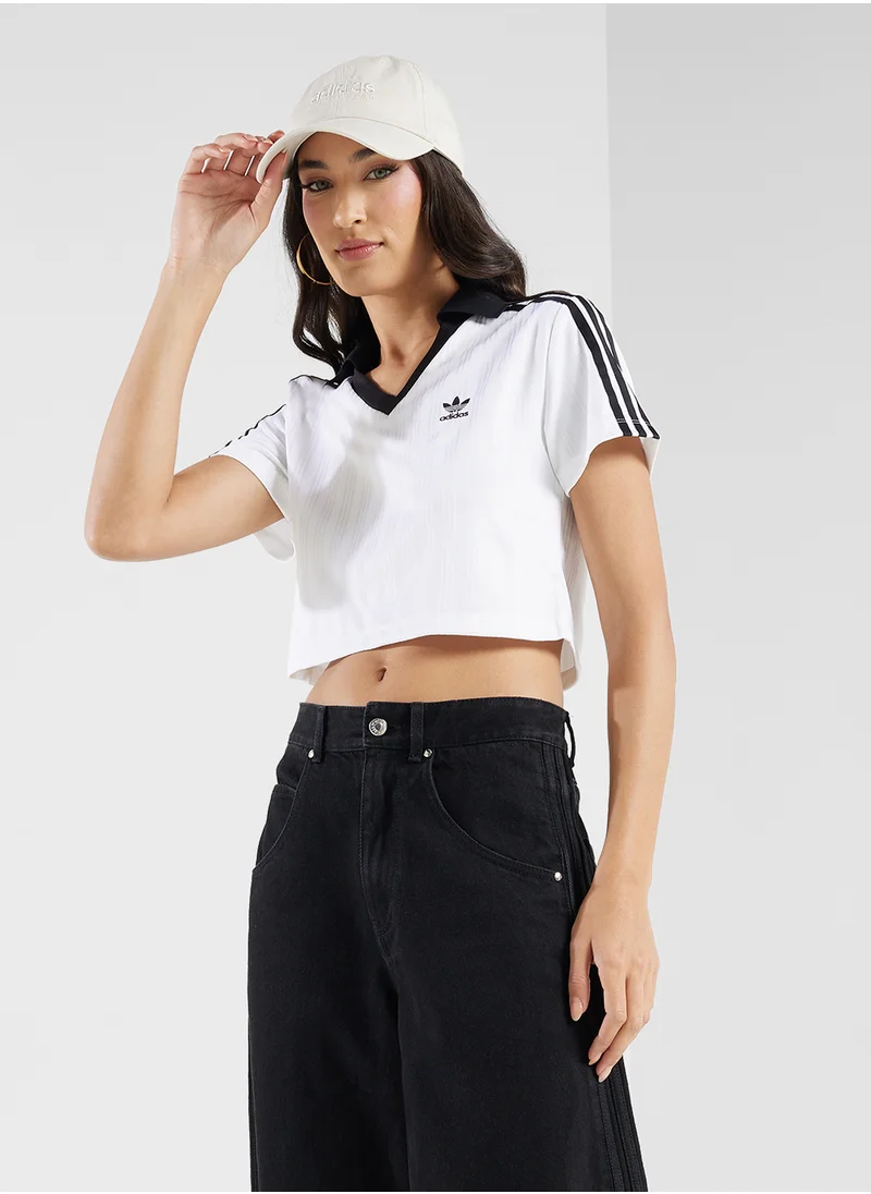 اديداس اوريجينالز Adicolor Football Jacquard V-Neck Crop Polo Shirt