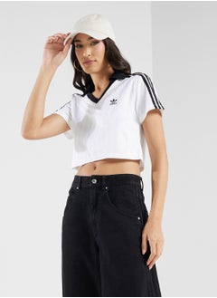 adidas Originals Adicolor Football Jacquard V-Neck Crop Polo Shirt  - Image 1