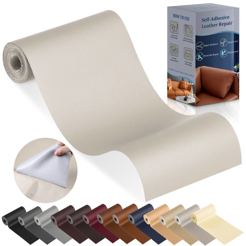 YAFLC Leather Repair Patch for Furniture, 4" x 63" Self Adhesive Leather Repair Kit Vinyl Repair Tape for Car Seat Sofa Jackets Couches Chair Apricot - Image 1