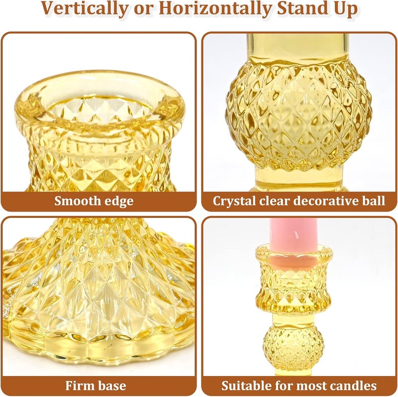 SHOWIN Wide daily application Glass Candlestick Holders Set of 6, Yellow Crystal Taper Candle Holders for Table Centerpiece, Home Decorations, Valentine Day, Wedding, Party Easy transit optimized build - Image 3