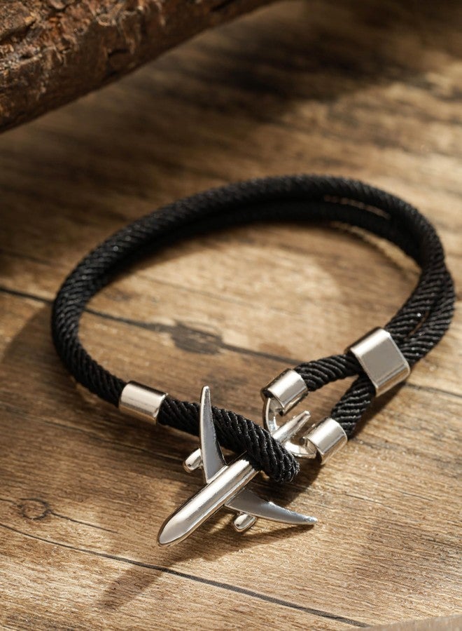 HAQUIL Aviator's Black Paracord Bracelet with Stainless Steel Airplane Clasp | Pilot-Inspired, Dual-Layered Design - Image 3