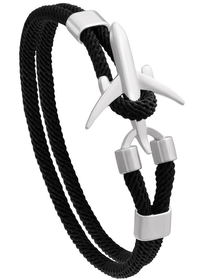 HAQUIL Aviator's Black Paracord Bracelet with Stainless Steel Airplane Clasp | Pilot-Inspired, Dual-Layered Design - Image 1