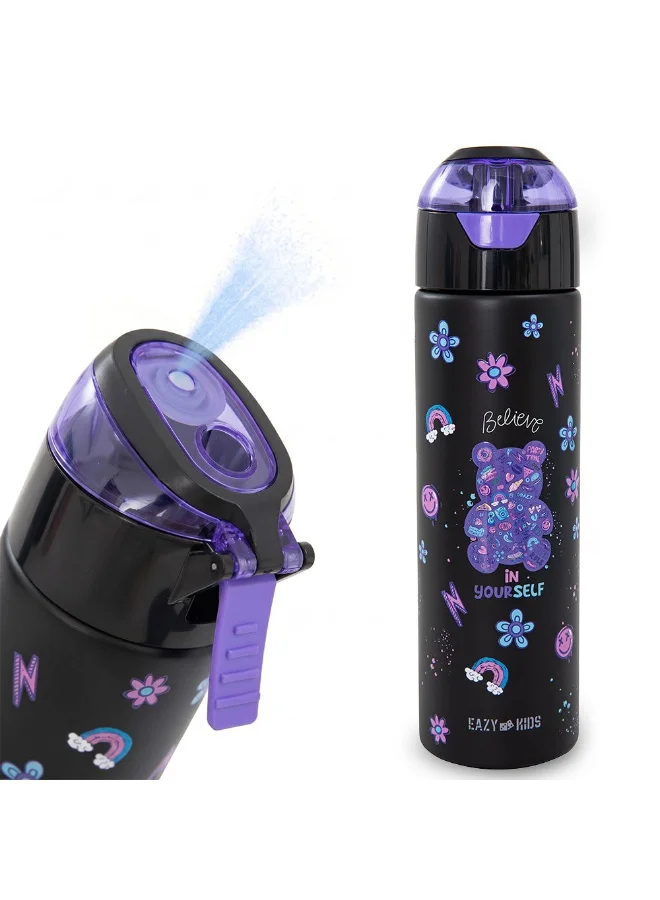 Eazy Kids Eazy Kids - Insulated Stainless Steel Water Bottle w/Spray, Teddy 640ml - Black