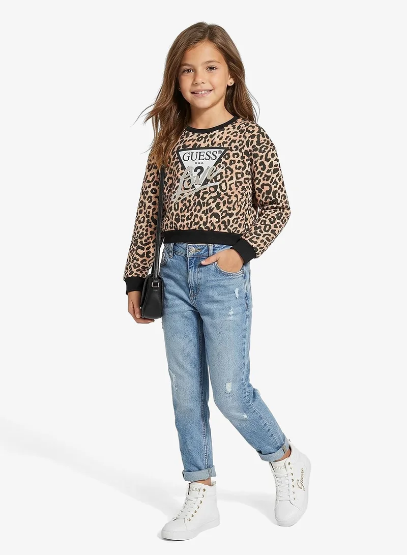 GUESS Youth Graphic Oversize Crop Crew Neck Sweatshirt