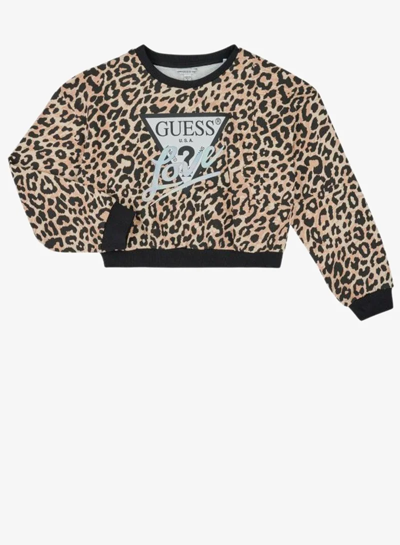 GUESS Youth Graphic Oversize Crop Crew Neck Sweatshirt