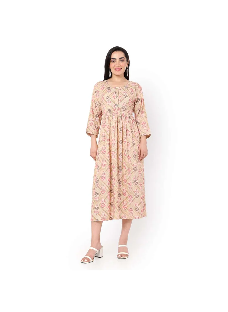 HANA & SARA SOFT VISCOSE FRONT BUTTONED GEOMETRIC PRINT CASUAL SHORT ARABIC JALABIYA KAFTAN DRESS