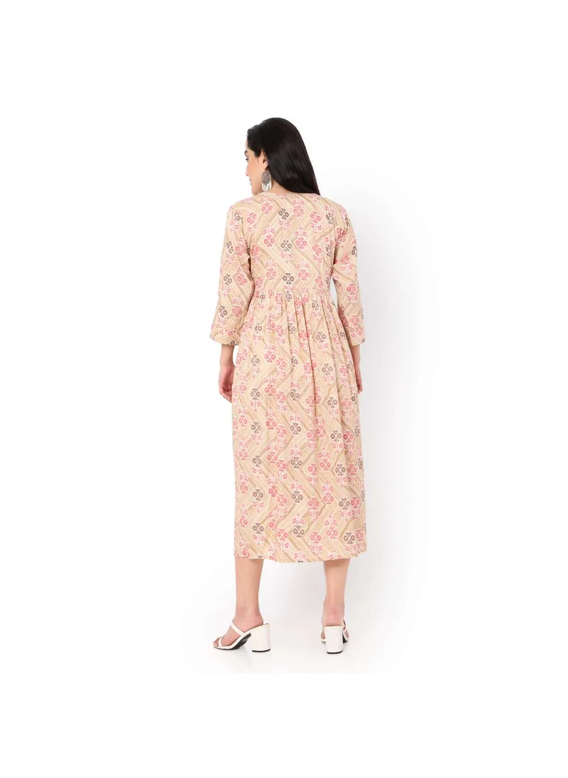 HANA & SARA SOFT VISCOSE FRONT BUTTONED GEOMETRIC PRINT CASUAL SHORT ARABIC JALABIYA KAFTAN DRESS