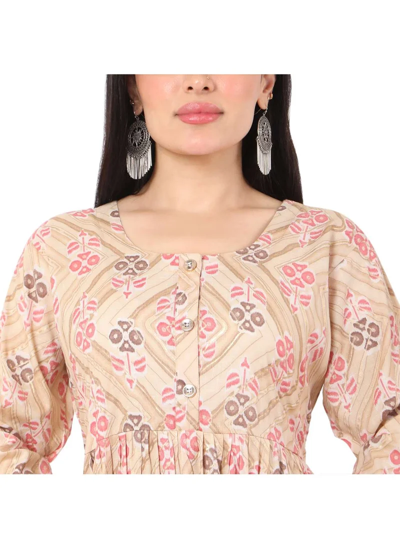 HANA & SARA SOFT VISCOSE FRONT BUTTONED GEOMETRIC PRINT CASUAL SHORT ARABIC JALABIYA KAFTAN DRESS