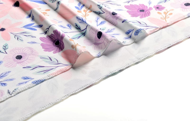 Vollmic Newborn Baby Girl Receiving Blanket Swaddle Blanket Stretchy Knit Swaddle Set with Matching Headband Beanie with a Name Card (Pink and Purple Floral) - Image 4