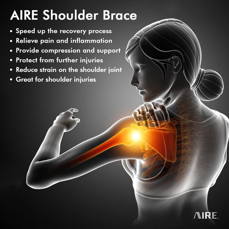 AIRE Shoulder Brace for Women and Men Recovery Shoulder. Adjustable Shoulder Support for Rotator Cuff, AC Joint Pain Relief, Shoulder Injuries. Perfect Fit Shoulder Compression Sleeve (One Size Regular) - Image 2