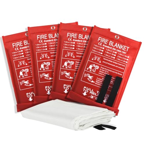Smilco Emergency Fire Blanket for Home & Kitchen - 40x40 Flame-Retardant Fiberglass Fire Suppression Blankets, 4-Pack for Bedroom, Camping, BBQ & Emergency Safety (White) - Image 1