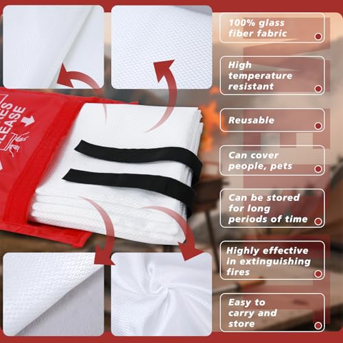 Smilco Emergency Fire Blanket for Home & Kitchen - 40x40 Flame-Retardant Fiberglass Fire Suppression Blankets, 4-Pack for Bedroom, Camping, BBQ & Emergency Safety (White) - Image 3