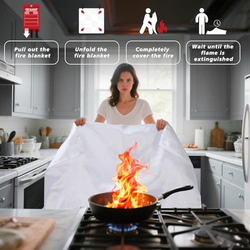 Smilco Emergency Fire Blanket for Home & Kitchen - 40x40 Flame-Retardant Fiberglass Fire Suppression Blankets, 4-Pack for Bedroom, Camping, BBQ & Emergency Safety (White) - Image 2