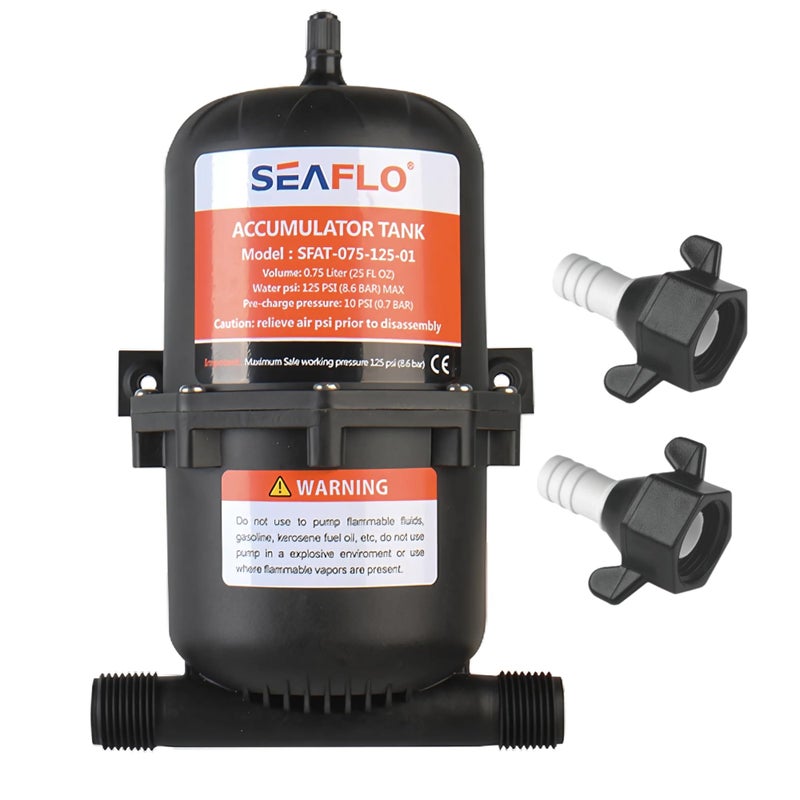SEAFLO Accumulator Tank Water Pump Flow Control with Internal Bladder 125 PSI 235 oz 075 L Reduces Pump Cycling and Smooths Water Flow for Marine RV and OffGrid Systems