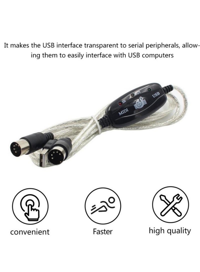 USB MIDI Cable Converter for Keyboard to PC Audio MIDI IN OUT Interface Cable Connect Music Keyboard to Computer with USB MIDI Cord  - Image 4