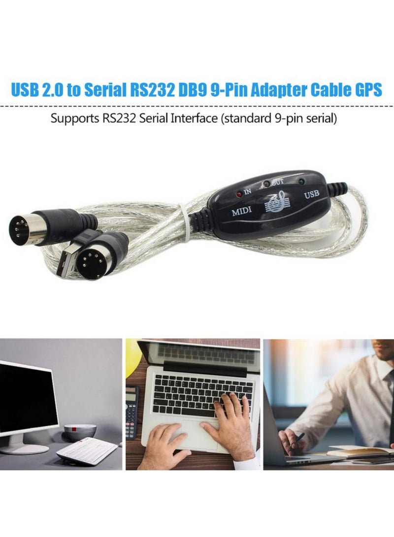 USB MIDI Cable Converter for Keyboard to PC Audio MIDI IN OUT Interface Cable Connect Music Keyboard to Computer with USB MIDI Cord  - Image 5