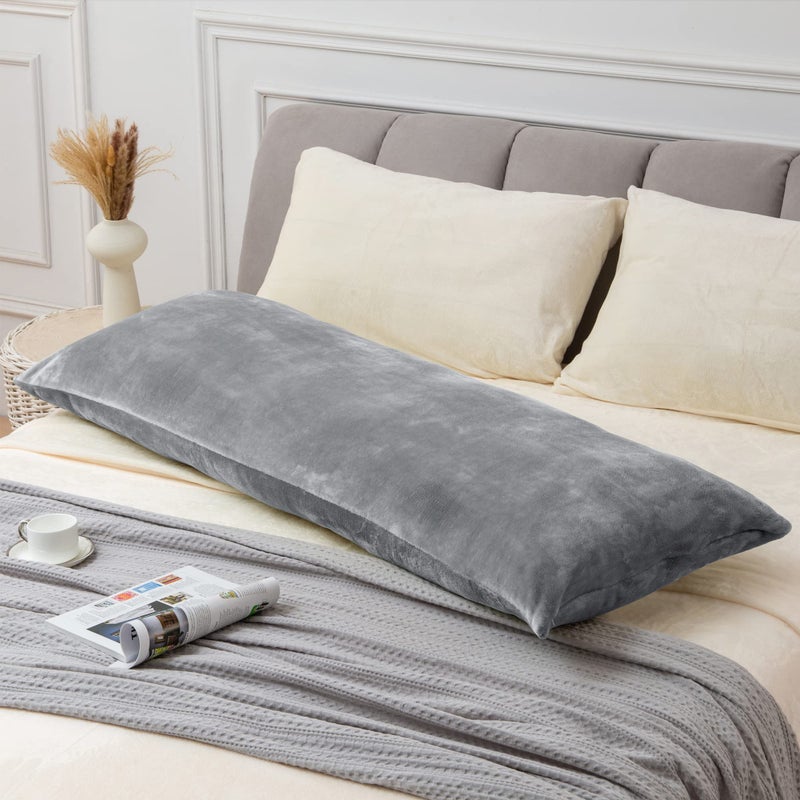 BEDELITE Body Pillow Cover with Zipper Closure, Super Soft and Cozy Fuzzy Fleece Body Pillowcase 20 x 54 Inches, Luxury Fluffy Plush Long Body Pillow Pillowcase for Fall and Winter(Gray) - Image 2