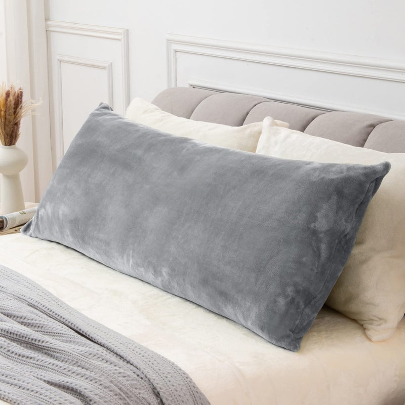 BEDELITE Body Pillow Cover with Zipper Closure, Super Soft and Cozy Fuzzy Fleece Body Pillowcase 20 x 54 Inches, Luxury Fluffy Plush Long Body Pillow Pillowcase for Fall and Winter(Gray) - Image 1